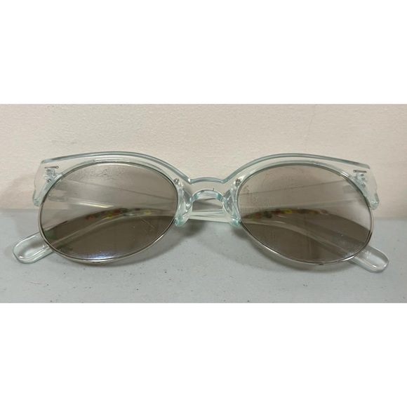 Clear Translucent Round Browline Clubmaster Ombré Tinted Sunglasses Glasses 👓 - Picture 2 of 4